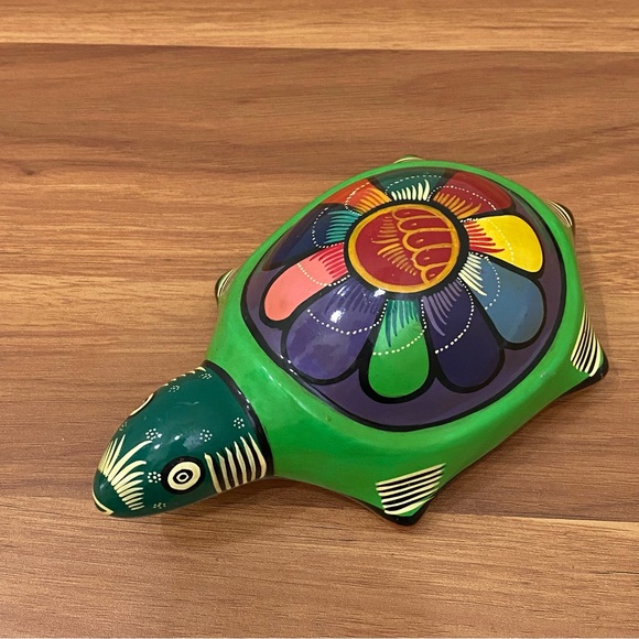 Unsigned Handpainted Mexican Pottery Redware Colorful Turtle Figurine - Picture 2 of 14